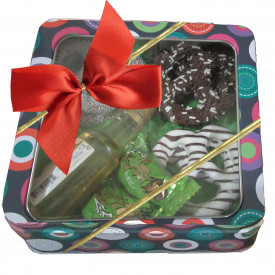 Gift Tin with Assorted Large Chocolate Covered Pretzels with Liquor 