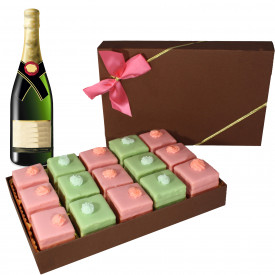 Fresh Baked Petite Fours Assorted Flavors 15 Pieces in a Beautiful Gift Box With a Bow Plus a Wine to complete this Gift or Treat