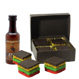 Fresh Baked Rainbow Cookies 4 Pieces of Authentic Rainbow Cookies in a Beautiful Gift Box With a Bow with a Mini Liquor